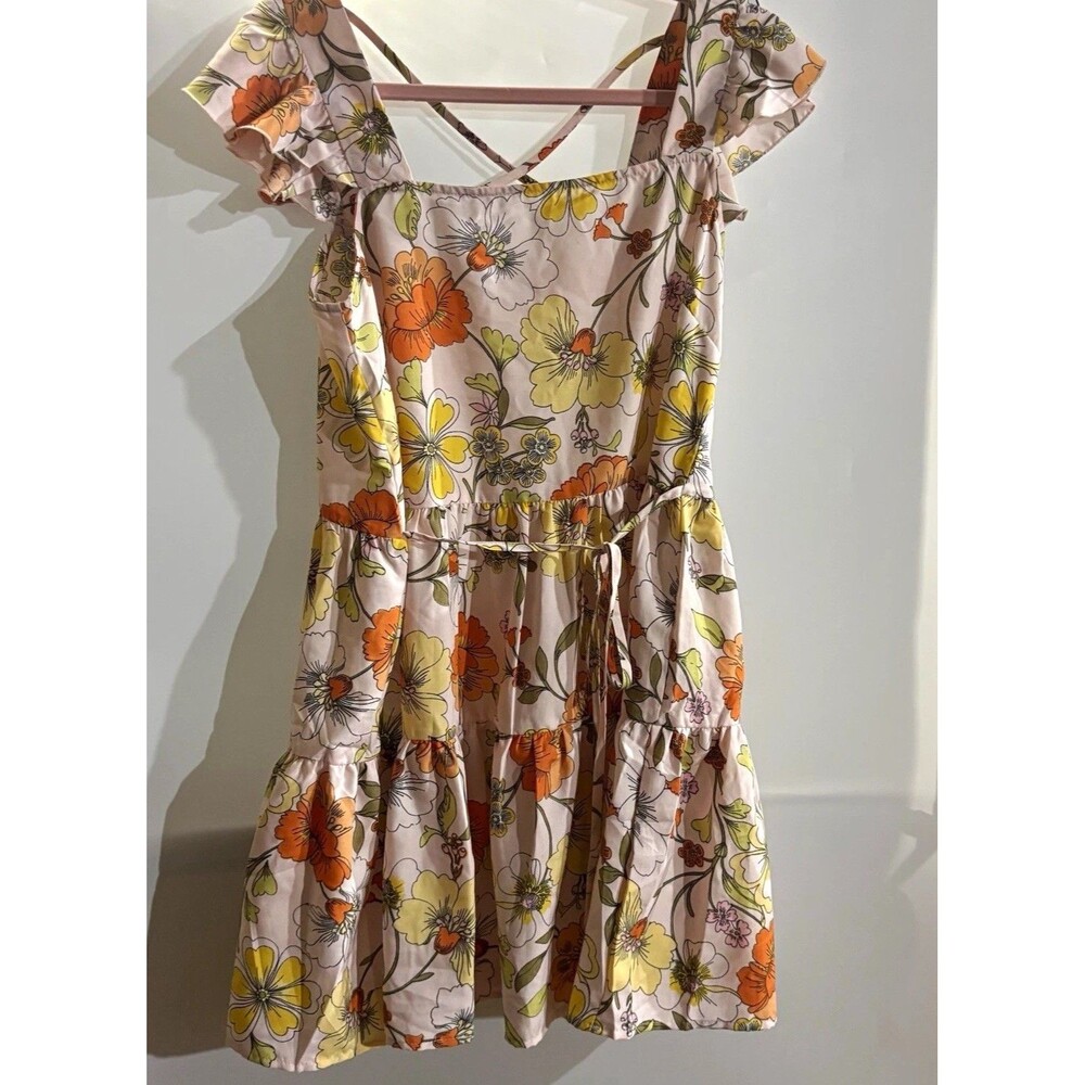 Lottie & Holly White Floral Square Neck Ruffle Strap Fit & Flare Dress M